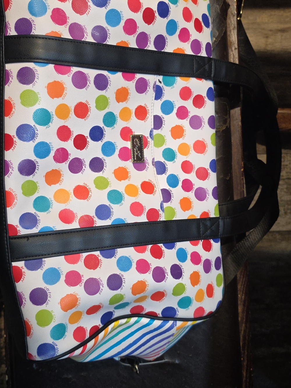 Colorful Polka Dot Tote with Black Trim